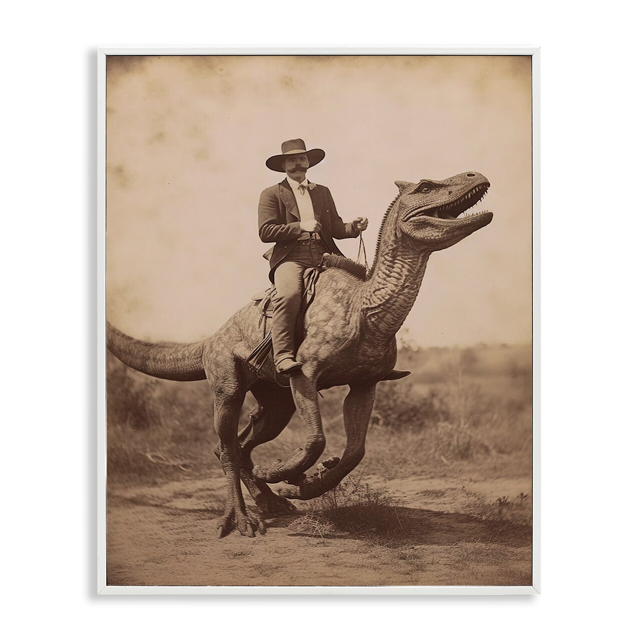 Stupell Industries Wild West Man Riding Dinosaur Framed Giclee By Lettered and Lined